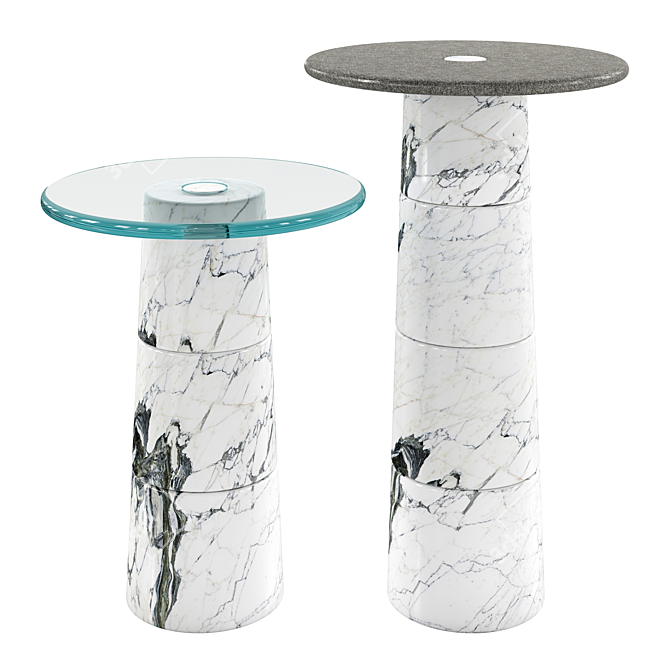 Elegant Marble and Glass Side Tables 3D model image 1