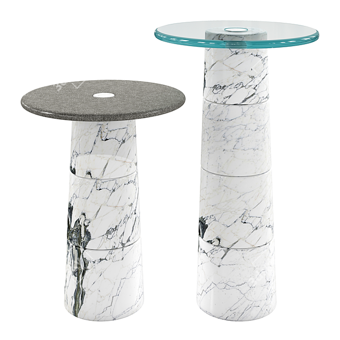 Elegant Marble and Glass Side Tables 3D model image 2