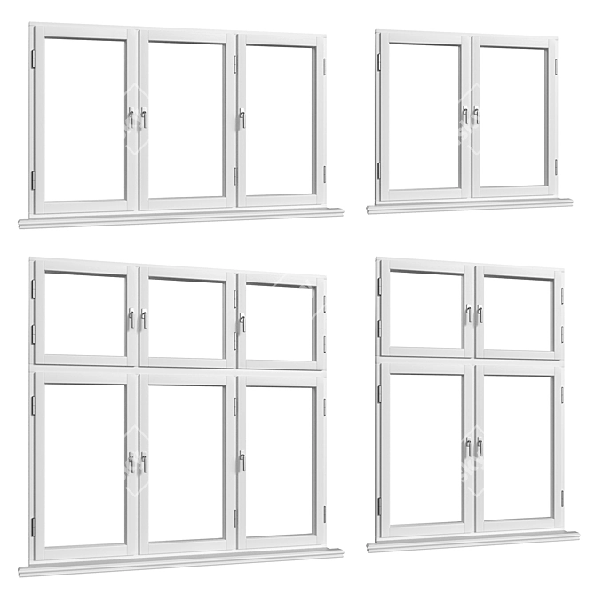 Elegant Wooden Windows - Various Sizes 3D model image 1