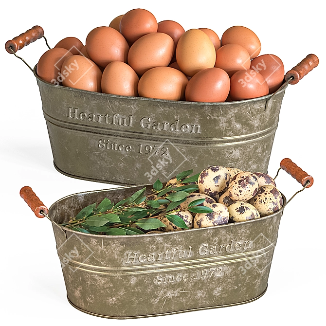 Elegant Egg Baskets: Chicken & Quail Eggs 3D model image 1