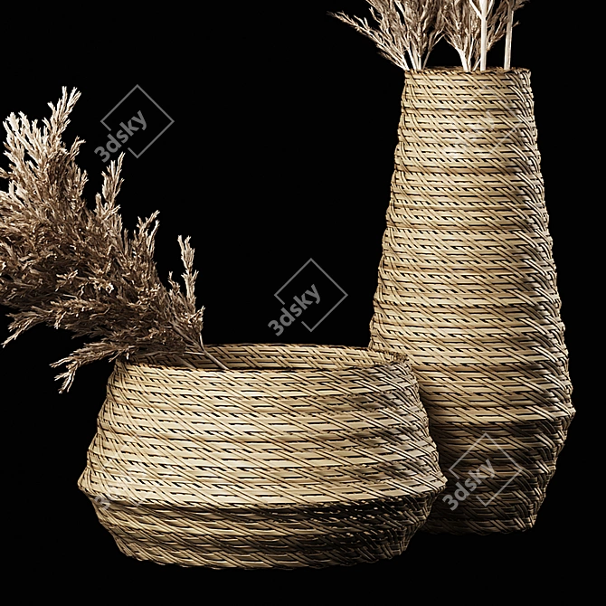 Pampas Bliss: Dried Bouquet & Rattan Vases 3D model image 2