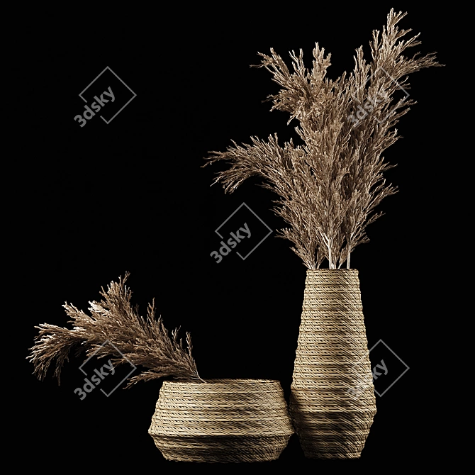 Pampas Bliss: Dried Bouquet & Rattan Vases 3D model image 3