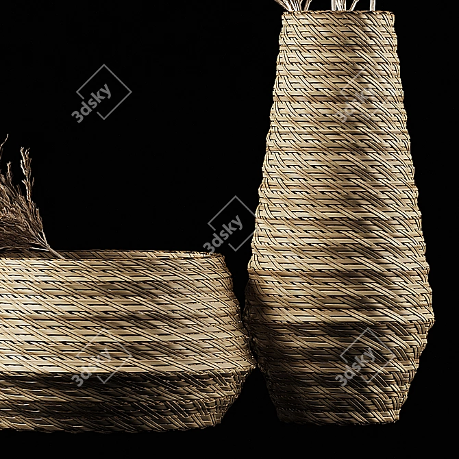 Pampas Bliss: Dried Bouquet & Rattan Vases 3D model image 4