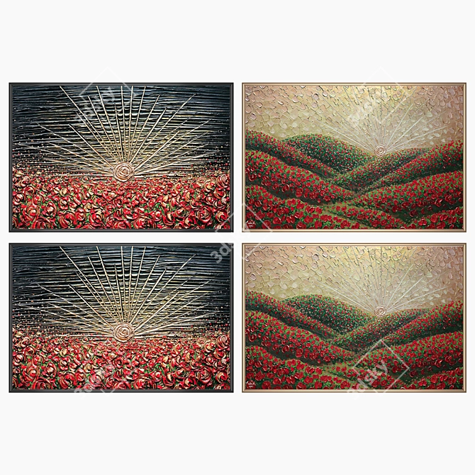 Elegant Art Set: 2 Paintings, 4 Frame Options 3D model image 2