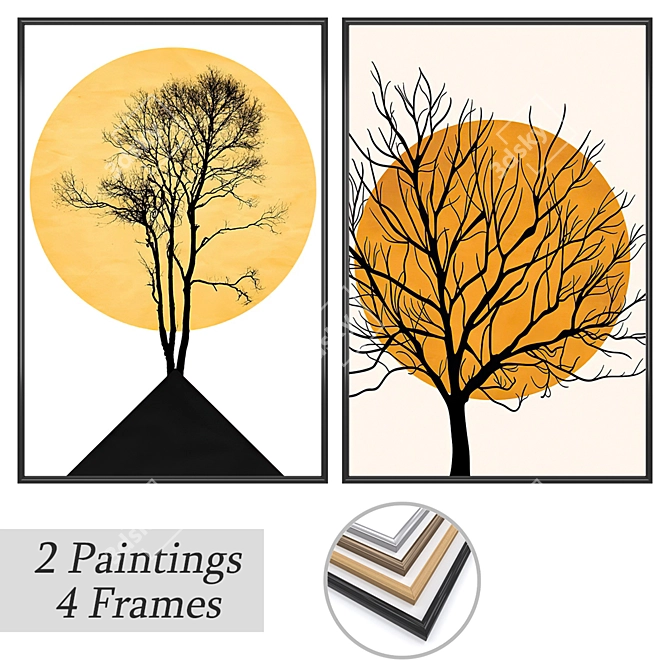 Artistic Duo: Paintings with Frame Options 3D model image 1