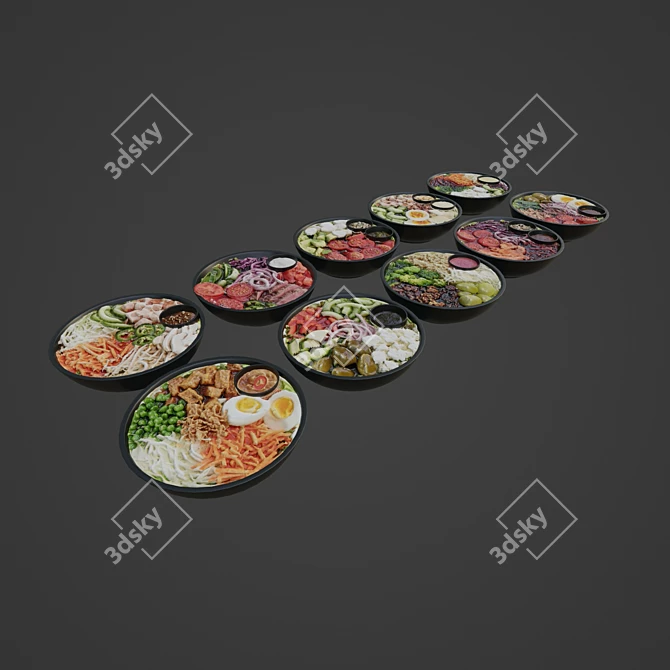 Fresh and Healthy Salad Bowls 3D model image 3