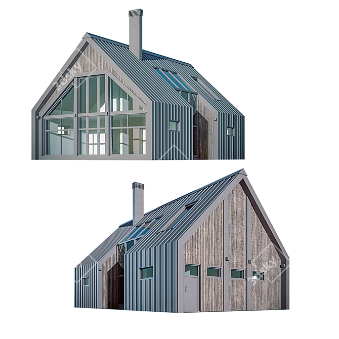 Modern Two-Story Barnhouse with Panoramic Windows 3D model image 1