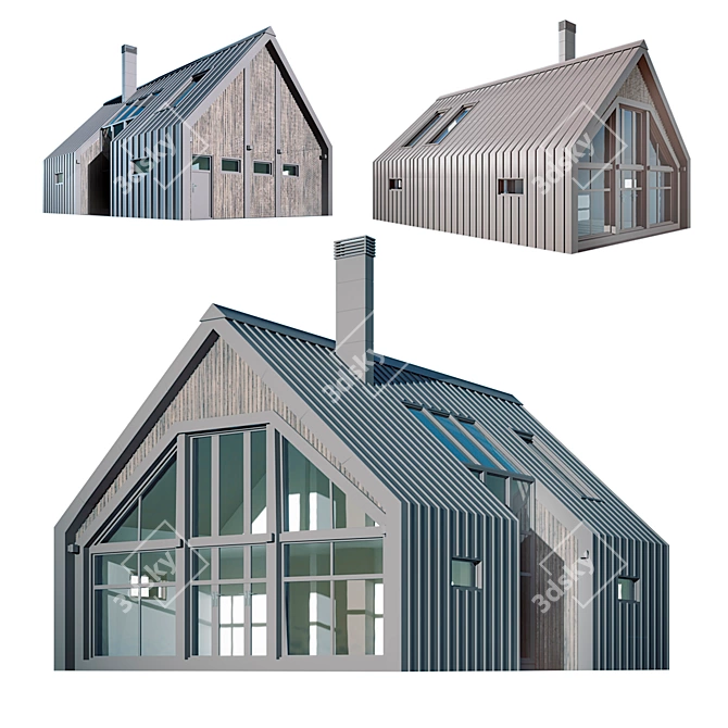 Modern Two-Story Barnhouse with Panoramic Windows 3D model image 2