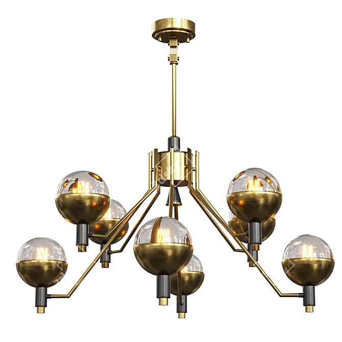 TUM Lampatron: Elegant Metal and Glass Chandelier (Brass/Gold, 8 Lamps, 82x62cm) 3D model image 1