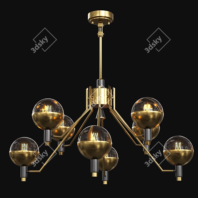TUM Lampatron: Elegant Metal and Glass Chandelier (Brass/Gold, 8 Lamps, 82x62cm) 3D model image 2