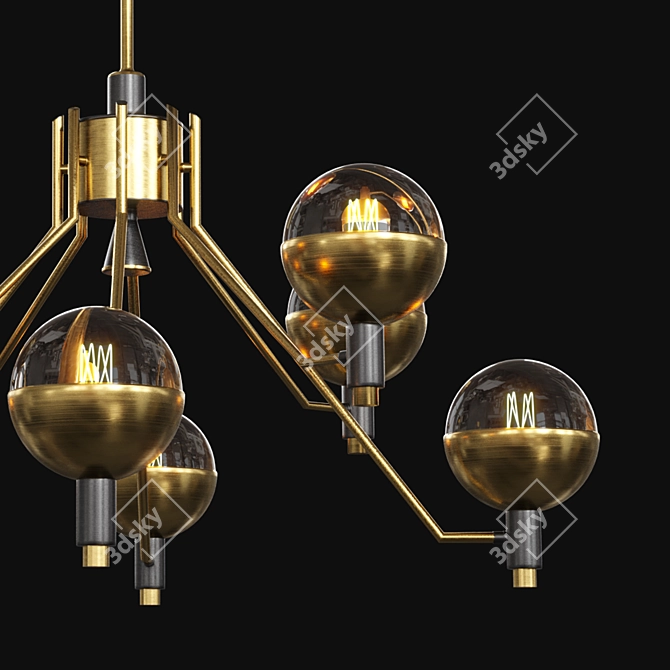 TUM Lampatron: Elegant Metal and Glass Chandelier (Brass/Gold, 8 Lamps, 82x62cm) 3D model image 3