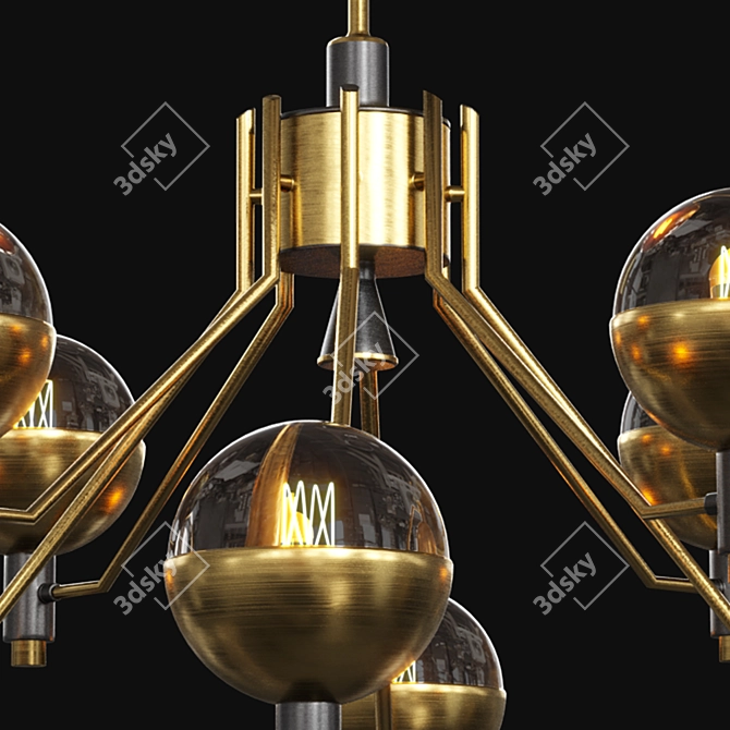 TUM Lampatron: Elegant Metal and Glass Chandelier (Brass/Gold, 8 Lamps, 82x62cm) 3D model image 4