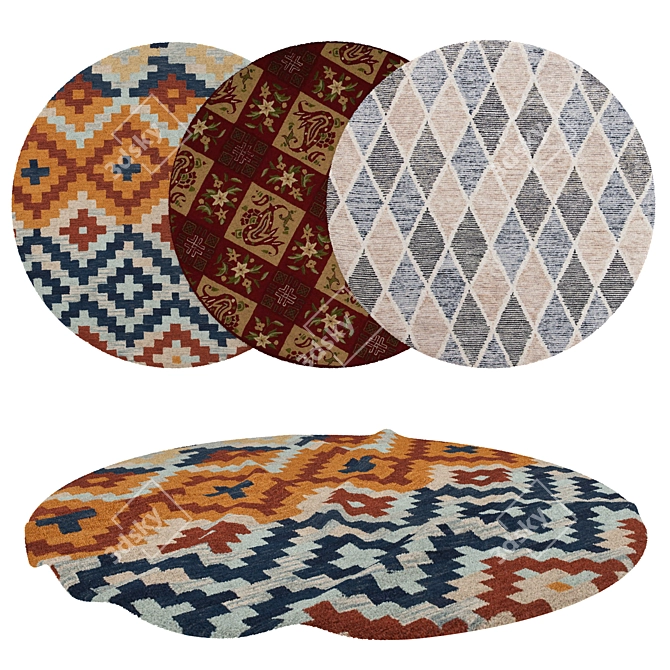 Round Rugs Set: Variety of Designs 3D model image 1