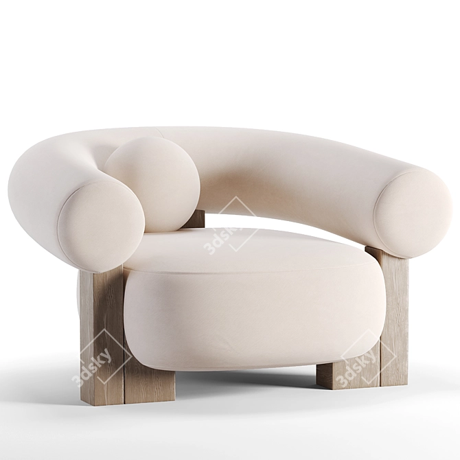 Modern Cassete Armchair: Sleek Design with Fabric & Wood 3D model image 2