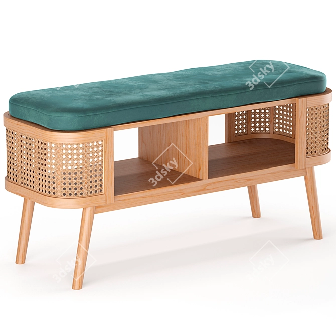 Elegant Ash Wood and Rattan Bedside Bench 3D model image 4