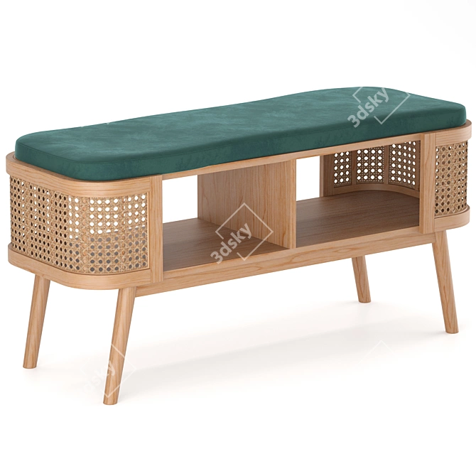 Elegant Ash Wood and Rattan Bedside Bench 3D model image 7