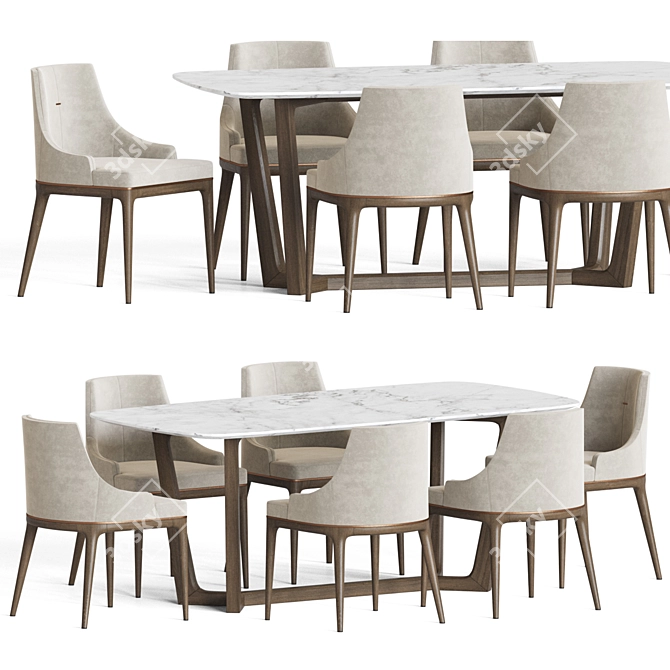 Modern Marble Dining Set with Chairs 3D model image 2