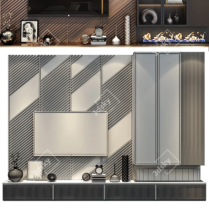 Modern TV Shelf: Stylish Wall Decor 3D model image 2