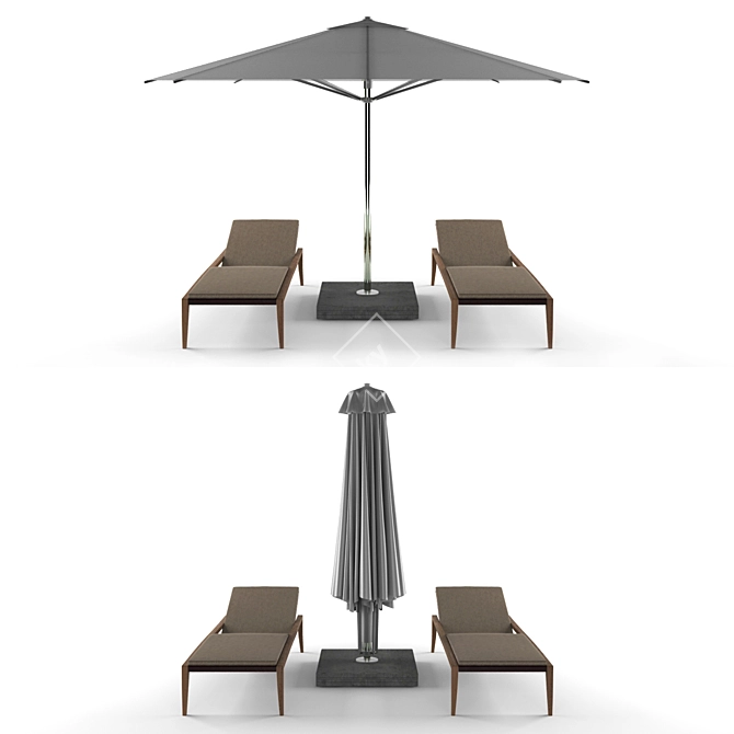 Royalbotania Outdoor Furniture Set: Umbrella & Deck Chair 3D model image 1