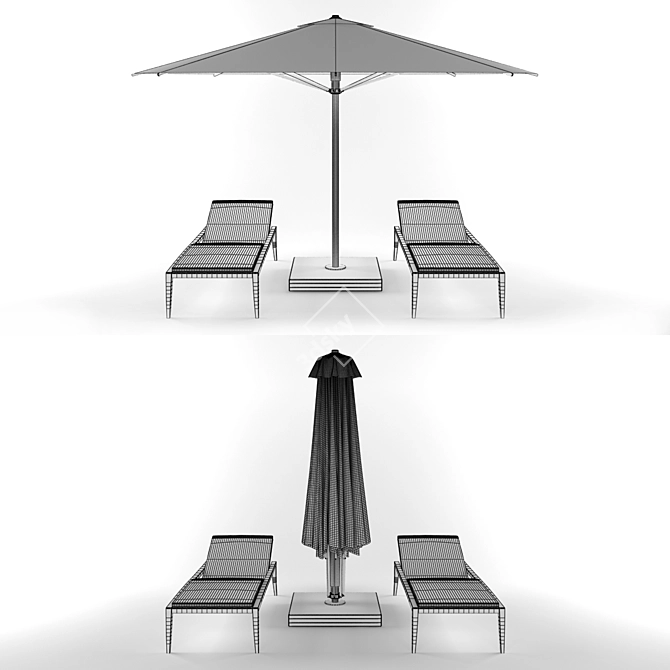 Royalbotania Outdoor Furniture Set: Umbrella & Deck Chair 3D model image 2