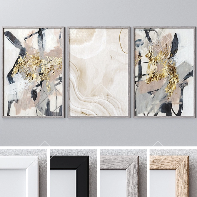 Set of Large Wall Paintings 1825: Bump Aquarelle Texture, Multiple Frame Colors 3D model image 1