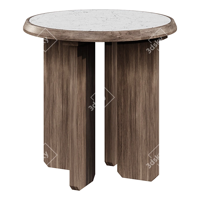 Title: Reclaimed Wood & Marble End Table 3D model image 1