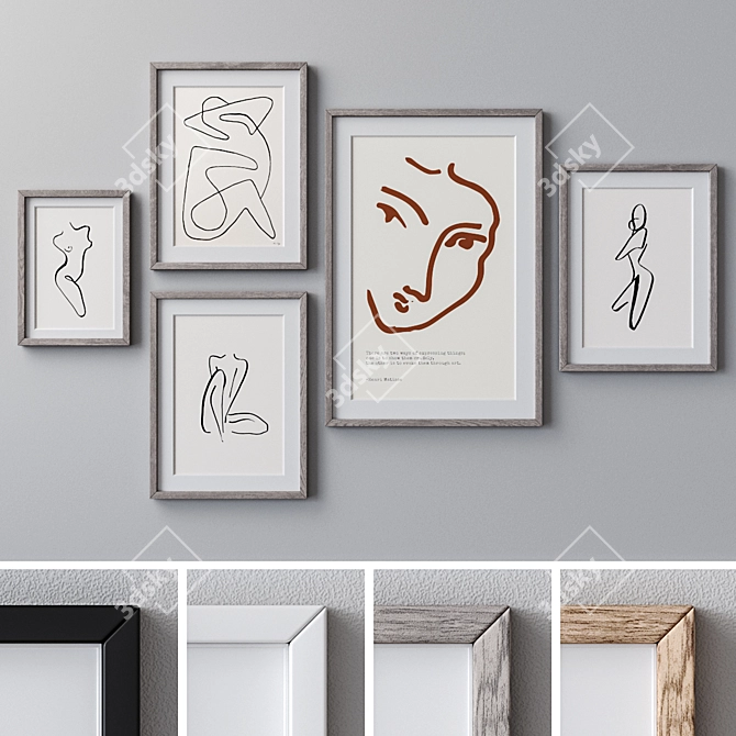 Elegant Frame Set with Various Sizes and Colors 3D model image 1