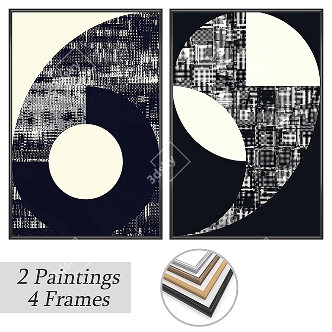 Elegant Dual Painting Set with Frame Options 3D model image 1