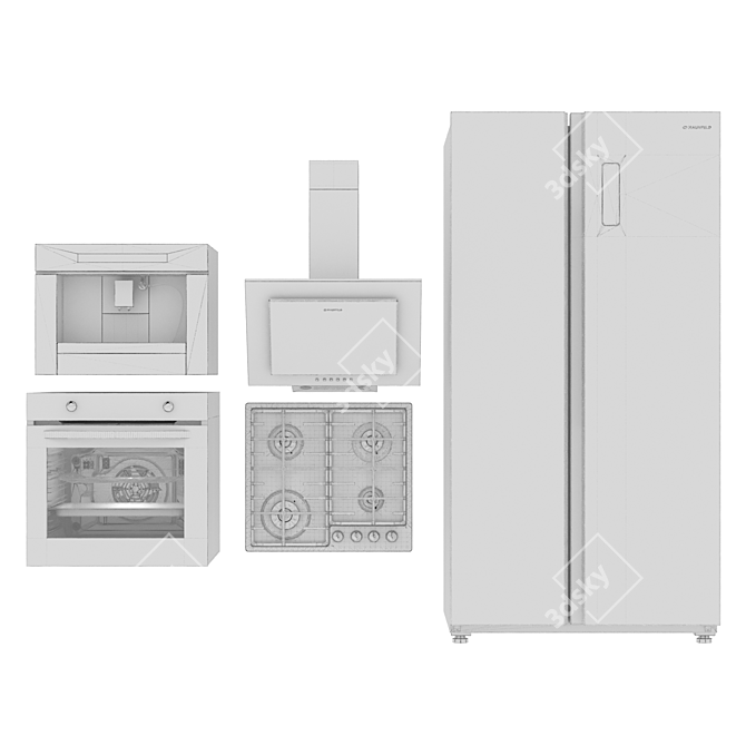 Complete Kitchen Set: Gas Hob, Refrigerator, Hood, Oven, Coffee Machine 3D model image 9