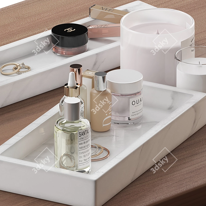 Haircare Decorative Set: Table, Tray, Candles, Earrings & Cosmetics 3D model image 5