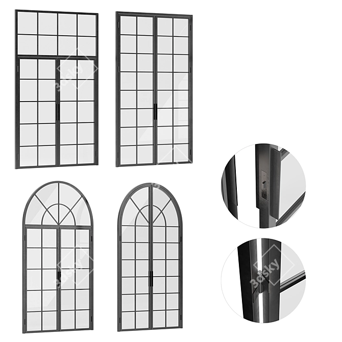 Elegant Glass Door Partition 3D model image 1