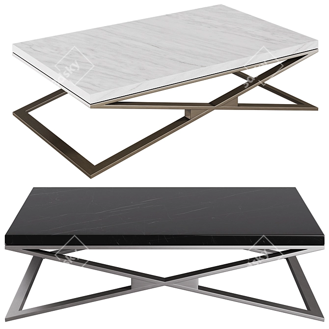 Elegant Regent Coffee Tables - Black/White Marble & Bronze/Nickel 3D model image 3