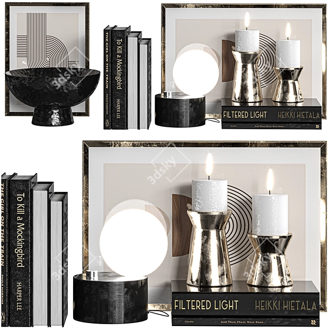 Elegant Black Gold Decor Set 3D model image 6