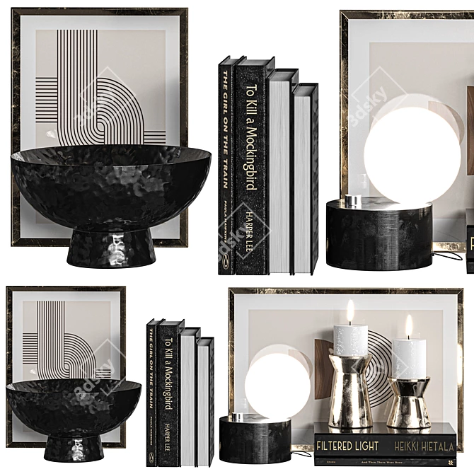 Elegant Black Gold Decor Set 3D model image 7