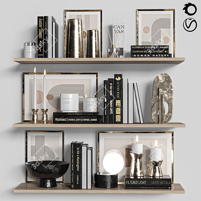 Elegant Black Gold Decor Set 3D model image 14