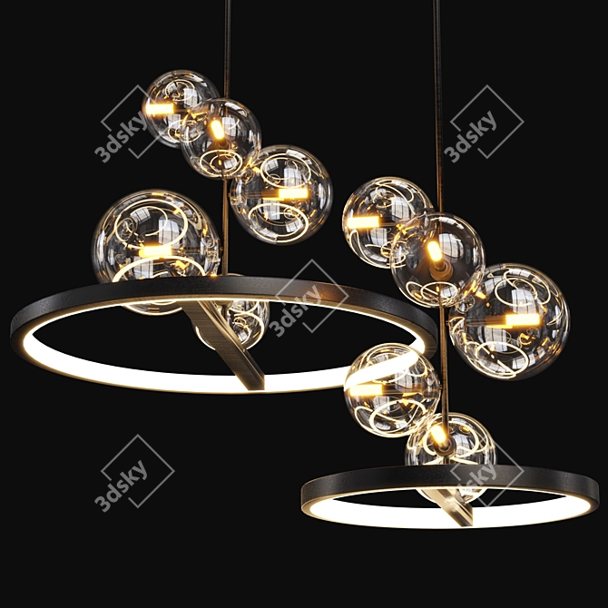 Modern Brass and Black IONA Ring Lamp 3D model image 2