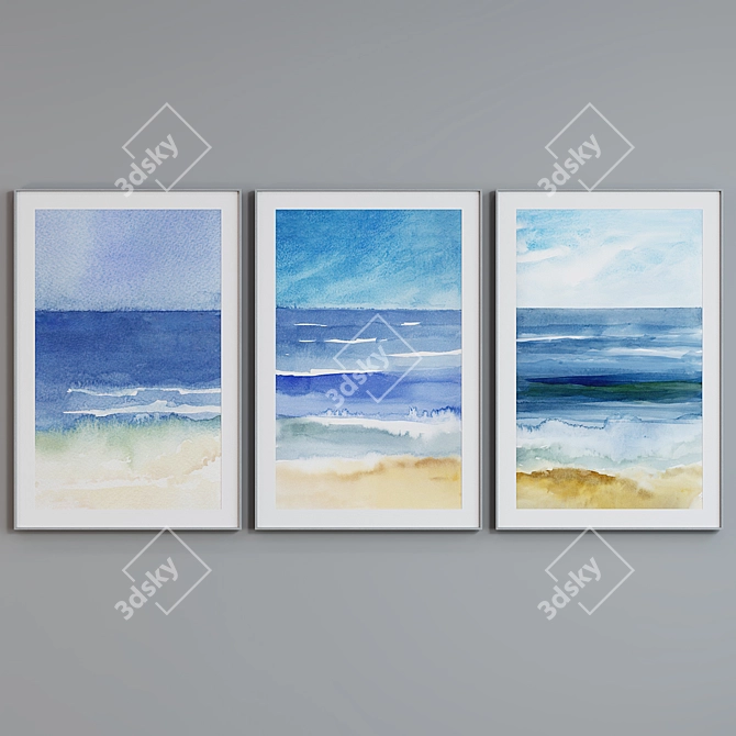 Modern Watercolor Landscape Picture Frame Set 3D model image 3