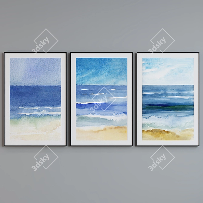 Modern Watercolor Landscape Picture Frame Set 3D model image 5