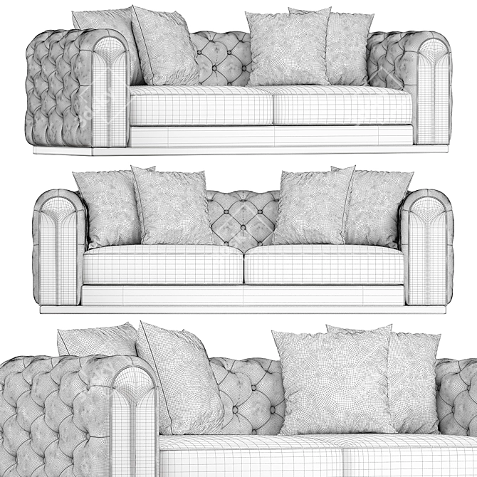 Elegant Gray 3-Seater Violet Sofa 3D model image 2