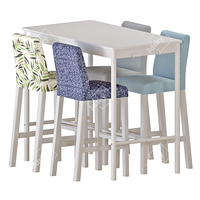 Modern White Table & Blue Bar Stools 3D model image 1