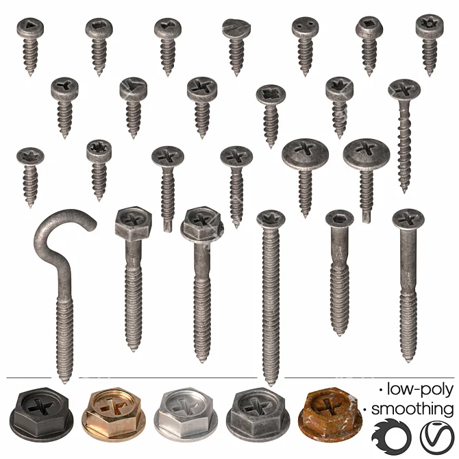 25-Piece Set of Self-Tapping Screws - High-Resolution Renders 3D model image 2