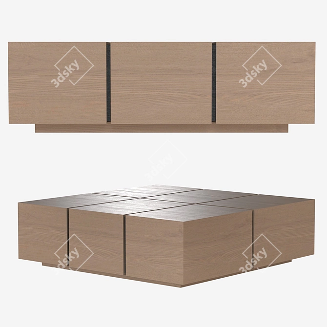 Solid Oak Hand-Crafted Coffee Table 3D model image 3