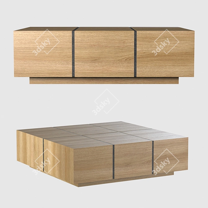 Solid Oak Hand-Crafted Coffee Table 3D model image 11