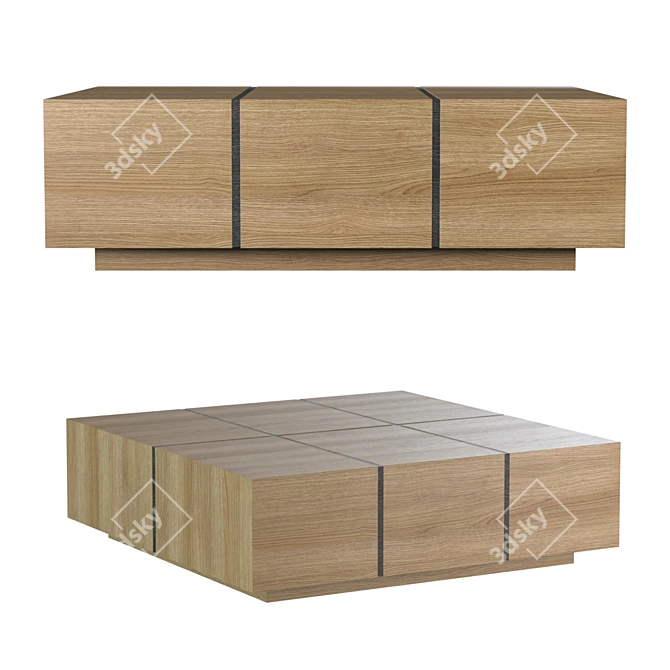 Solid Oak Hand-Crafted Coffee Table 3D model image 1