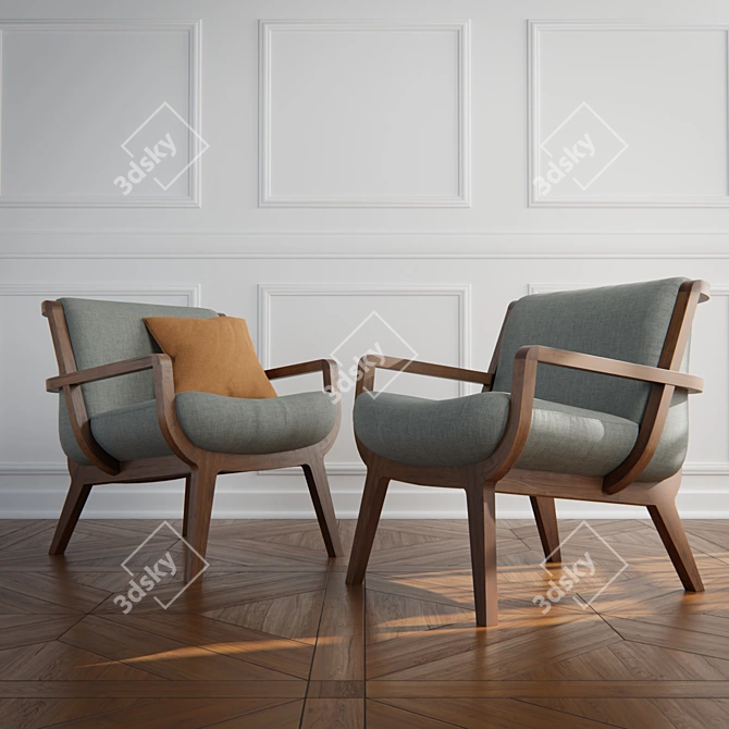 Elegant Wood Upholstered Lounge Chair 3D model image 2