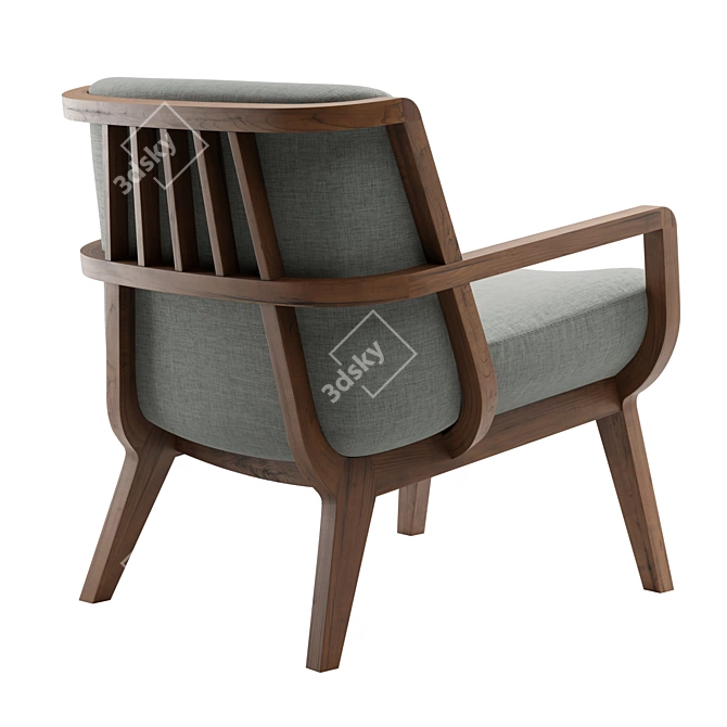 Elegant Wood Upholstered Lounge Chair 3D model image 5