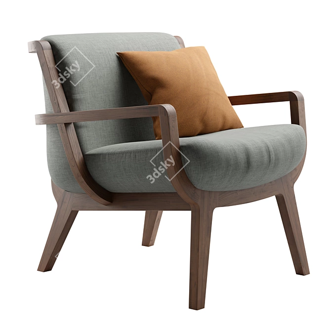 Elegant Wood Upholstered Lounge Chair 3D model image 6