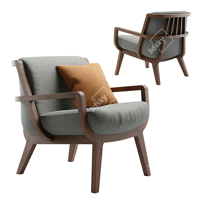 Elegant Wood Upholstered Lounge Chair 3D model image 7