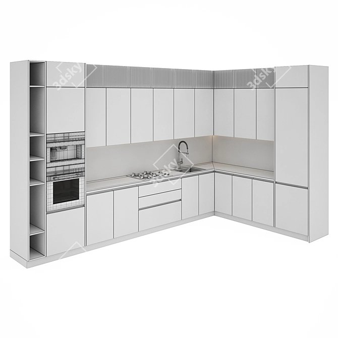 Modern Kitchen Set with Gas Hob, Oven, Coffee Machine, Sink and Hood 3D model image 5