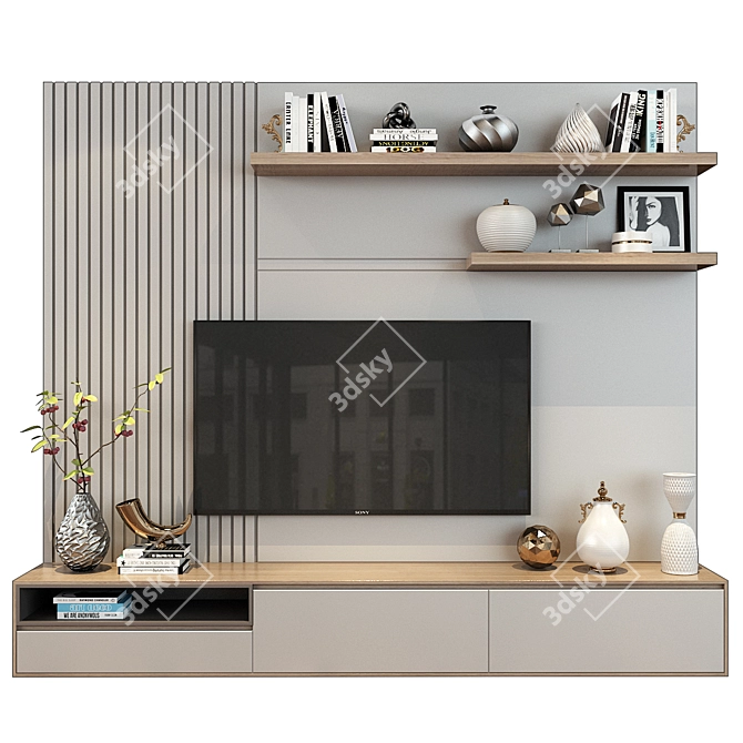 Sleek TV Wall Set 98: Enhance Your Entertainment Space 3D model image 1